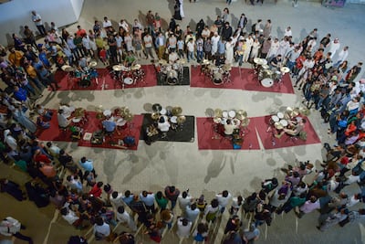 A performance of Tarek Atoui's 'Within' at the the Sharjah Biennial 11. Sharjah Art Foundation