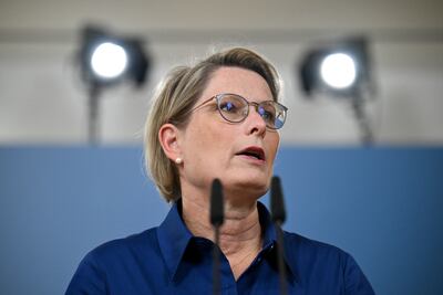 German Justice Minister Stefanie Hubig delivers a press statement in Berlin following the arrest of a Ukrainian man in Italy, suspected of co-ordinating the 2022 Nord Stream pipeline sabotage. Reuters