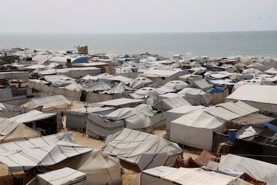 Tents housing displaced Palestinians at a camp in Khan Younis, southern Gaza. Reuters