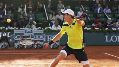 Andy Murray of Britain returns to Gael Monfils of France in their quarter-final match during the French Open on Wednesday. Etienne Laurent / EPA / June 4, 2014