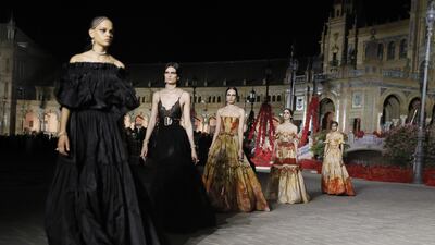 Dramatic evening looks at the Dior Cruise 2023 collection, by Maria Grazia Chiuri. EPA