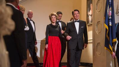 Jane Fonda as Nancy Reagan, center left, and Alan Rickman as Ronald Reagan in a scene from Lee Daniels' The Butler. AP Photo / The Weinstein Company, Anne Marie Fox