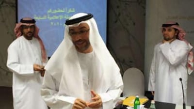 Abdullah al Muheiri, centre, secretary general of the Zakat Fund, unveils media campaigns to remind people the importance of zakat.