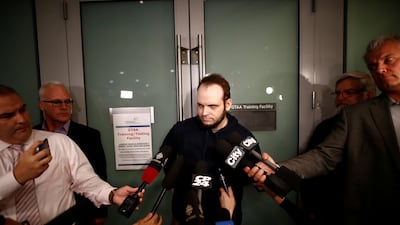 Joshua Boyle speaks to the media after arriving with his wife and three children to Toronto Pearson International Airport in Toronto on October 13, 2017. Mark Blinch / Reuters