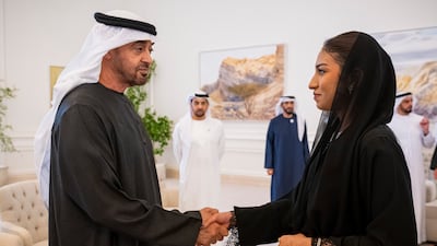 Sheikh Mohamed met Rouda, 15, during a reception at Qasr Al Bahr in Abu Dhabi