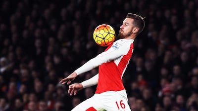Arsenal’s Aaron Ramsey controls the ball during his team’s Premier League contest on Monday night against Bournemouth. Will Oliver / EPA