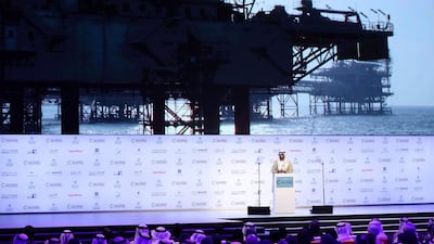 Dr Sultan Al Jaber at the Zayed Future Energy Prize awards ceremony as part of Abu Dhabi Sustainability Week. Chris Whiteoak / The National