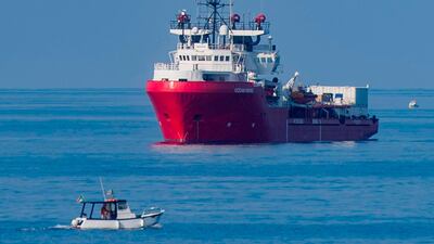 In this file photo taken on September 15, 2019 the Ocean Viking rescue ship sails off the coast of the island of Lampedusa in the Mediterranean Sea AFP