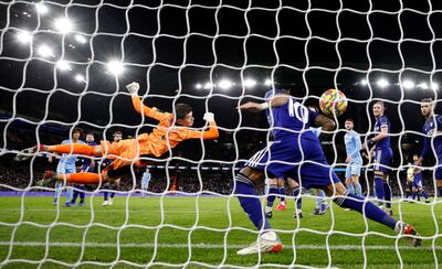 Nathan Ake scores City's seventh goal. Action Images