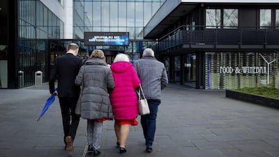 Relatives arrive at a convention centre to follow the MH17 process from a distance, in Nieuwegein, the Netherlands on March 9, 2020. EPA