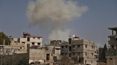 Smoke billows during Syrian government shelling on rebel-held areas in the Eastern Ghouta region on the outskirts of the capital Damascus on March 6, 2018. Abdulmonam Eassa / AFP