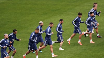 Argentina players take part in training exercises at the Pacaembu Stadium. Reuters