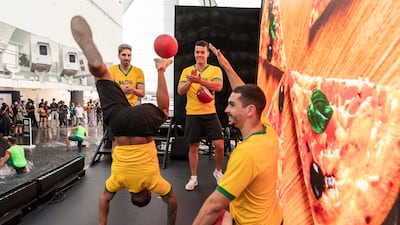 Vitor Vieira, Lucas Menezes, Ricardo Chahini and Jonathas Bonela - freestyle footballers from Brazil - perform at the country's pavilion at Expo 2020 Dubai. All photos: Antonie Robertson / The National