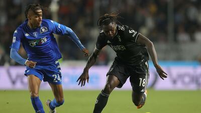 Empoli's Tyronne Efe Ebuehi battles for the ball with Moise Kean of Juventus. Getty