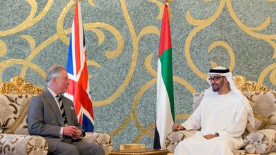 Sheikh Mohamed bin Zayed, Crown Prince of Abu Dhabi and Deputy Supreme Commander of the Armed Forces, meets Prince Charles in February 2014. Wam