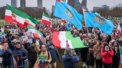 People protest in solidarity with demonstrations in Iran at Malieveld Square, Netherlands on Saturday. AFP