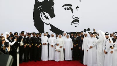 An artwork of Qatar’s ruler Sheikh Tamim Bin Hamad Al Thani in Doha. Naseem Zeitoon / Reuters