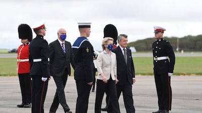 European Commission President Ursula von der Leyen is welcomed to Newquay. AP