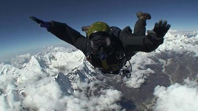Fareed Lafta during a skydive above Mount Everest when temperatures hit minus 70C. "It was so beautiful," he said.