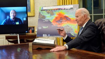 US President Joe Biden discusses the federal response to the wildfires with senior officials. AP