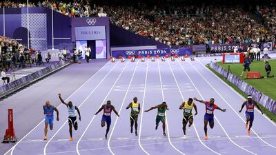 A tight finish in the 100m final. Getty Images