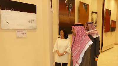 Suad Abdullah Al-Ateeqi (General manager of Al-Babtain Library, Kuwait) and Abdul-Aziz Soud Al-Babtain (Founder of the Library) open the Soshana show in Kuwait