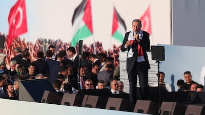Turkish President Recep Tayyip Erdogan at a rally in solidarity with Palestinians, in Istanbul in October. Reuters
