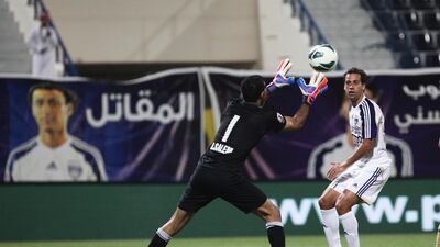 Dubai goalkeeper Salem makes a save - though he would go on to have a rough night between the posts. Lee Hoagland/The National