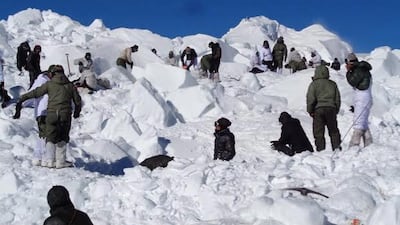Rescue workers search for survivors after the avalanche. EPA