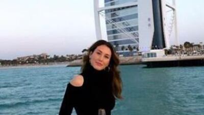 Singer Loren Allred enjoying a yacht ride with a Burj Al Arab view. Instagram / Loren Allred