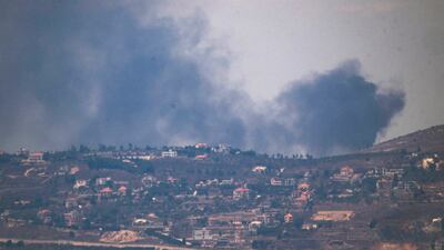Smoke rises after a strike in an area in Lebanon next to the Israeli-Lebanese border on August 4. AP