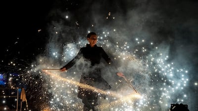 Members of French Bilbobasso company perform their 'Amor' show on the fifth day of the 26th Sziget Festival on Shipyard Island, northern Budapest, Hungary. Marton Monus/EPA