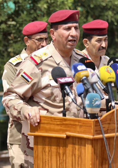 Jamil Al Shammari gives a press conference in September 2018 during his tenure as operations commander in Basra. AFP