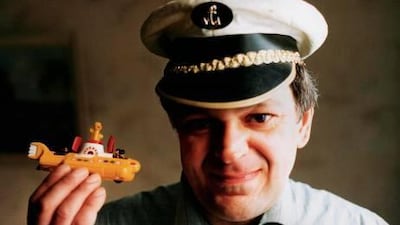 Klaus Beyer, the 'German Beatle', with a model yellow submarine - or 'gelbe Unterwasserboot'.