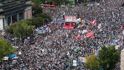 South Korean protesters gather during a rally against the government at Gwanghwamun square in Seoul, South Korea. EPA