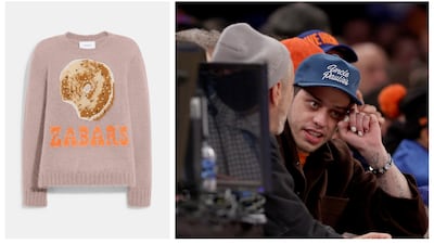 Pete Davidson's love of delicatessen-branded merchandise has sparked the new trend delicore, as part of which New York deli Zabar's has collaborated with fashion label Coach to create a line emblazoned with its famous bagels. Photo: Coach; AFP