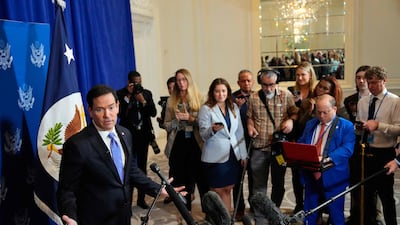 US Secretary of State Marco Rubio speaks during a press briefing on the sidelines of the 81st UN General Assembly in New York. AFP