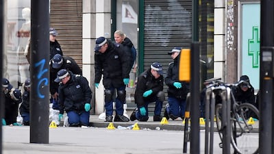 Police officers working at the scene of the attack in Streatham in February 2020. AP Photo