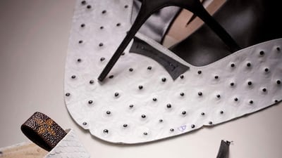 Components of the Headline shoes in ostrich, python, black leather and leather’s insoles. Louis Vuitton Malletier / Grégoire Vieille