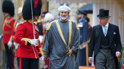 Sultan Haitham with King Charles III at Windsor Castle, during the Omani ruler's state visit to the UK. Getty Images
