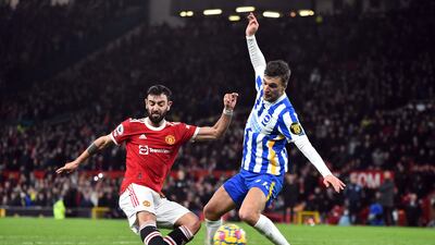 Manchester United's Bruno Fernandes scores their second goal. Reuters