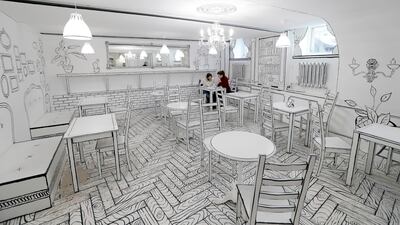 People visit the newly opened 'B&W cafe' in the centre of St Petersburg, Russia. EPA