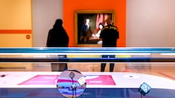 Ancient six-sided dice displayed alongside Francis Cotes's Portrait of William and Penelope Welby Playing Chess (1769) at Louvre Abu Dhabi's A Board Game Adventure. Victor Besa / The National