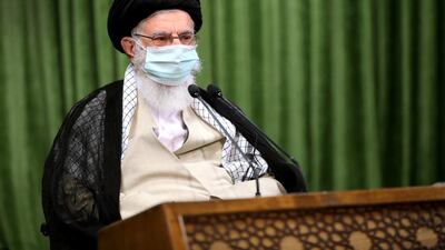 A handout picture made available by the Iran's Supreme Leader office shows, Iranian supreme leader Ayatollah Ali Khamenei wearing face mask during a video conference meeting with politicians in Tehran, Iran, 12 July 2020. EPA