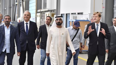 Sheikh Mohammed and Sheikh Ahmed tour the factory premises where the A320 and A380 fleets are manufactured. Wam