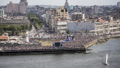 Spectators line the sea wall along the Malecon. Courtesy Red Bull via Getty Images