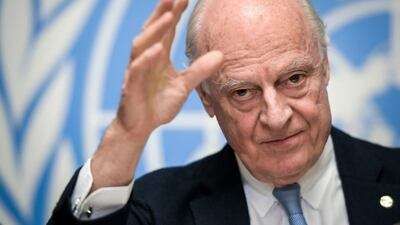 UN Special Envoy for Syria Staffan de Mistura arriving to a press conference in Geneva. AFP