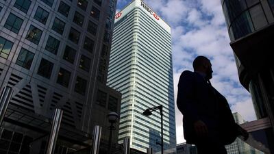 HSBC headquarters in Canary Wharf, London. The bank’s pretax profit rose to $6.1 billion from $4.6bn a year earlier. Simon Dawson / Bloomberg