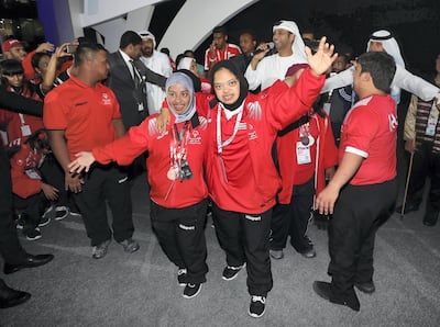 Members of the UAE Special Olympics team dance during the closing ceremony. Chris Whiteoak / The National