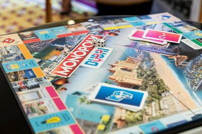 A close-up look at the new Dubai Monopoly board at the launch event on Monday, November 4, at the Burj Al Arab, Dubai. Antonie Robertson / The National